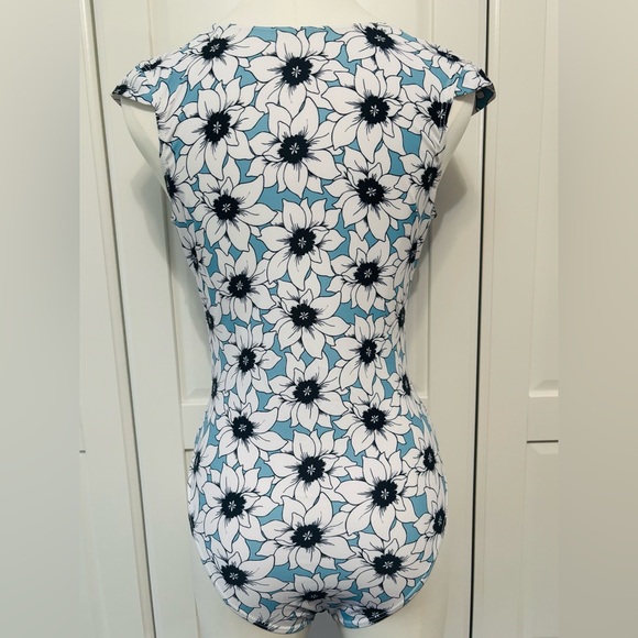 Blue Floral One-Piece Swimsuit with Deep V in Sizes S, M, L, XL - Picture 3 of 3